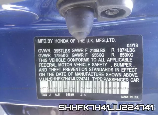 SHHFK7H41JU224741 фото 10