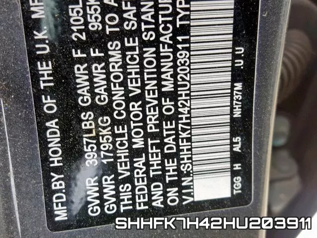 SHHFK7H42HU203911 фото 2