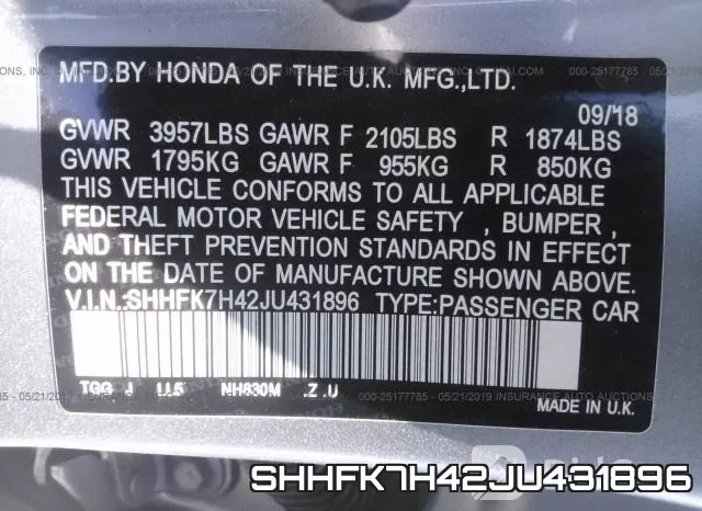 SHHFK7H42JU431896 фото 10