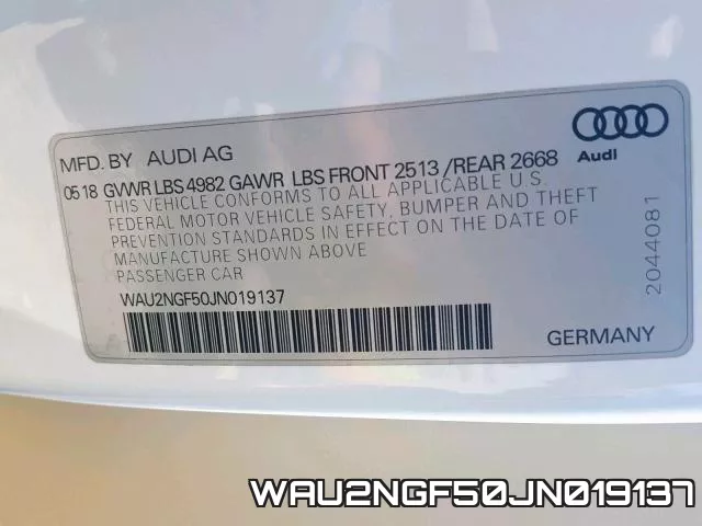 WAU2NGF50JN019137 фото 2