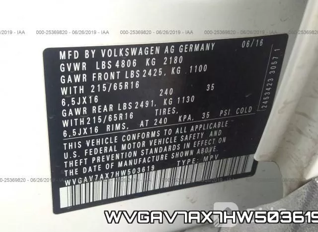 WVGAV7AX7HW503619 фото 10
