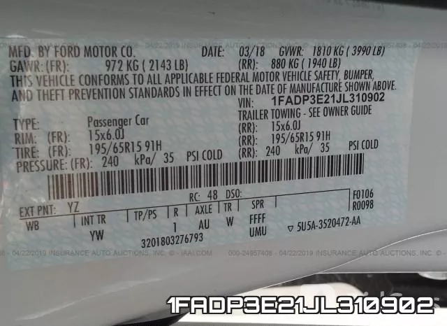 1FADP3E21JL310902 фото 10