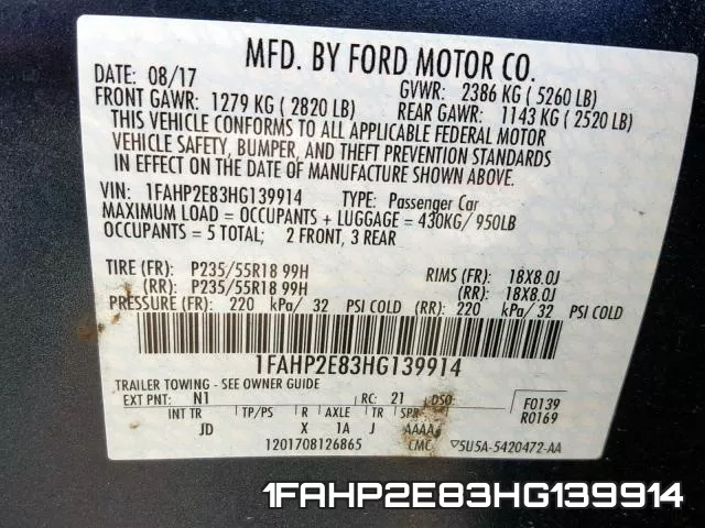 1FAHP2E83HG139914 фото 2
