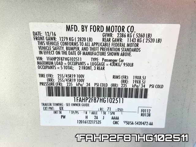 1FAHP2F87HG102511 фото 2