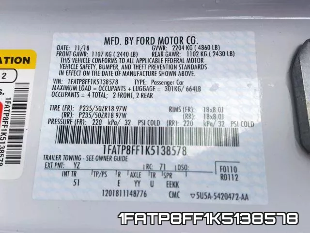 1FATP8FF1K5138578 фото 2