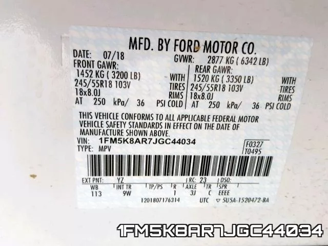 1FM5K8AR7JGC44034 фото 2