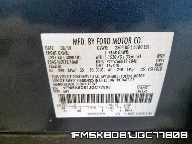 1FM5K8D81JGC77808 фото 2