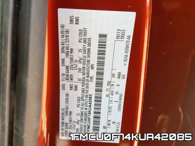 1FMCU0F74KUA42085 фото 2