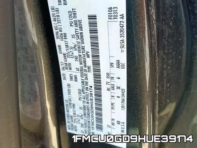 1FMCU0GD9HUE39174 фото 2