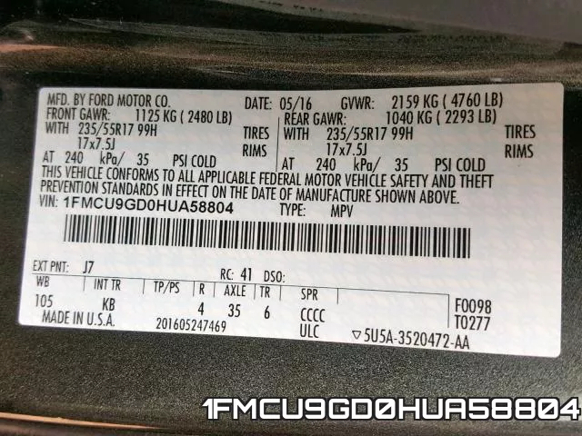 1FMCU9GD0HUA58804 фото 2