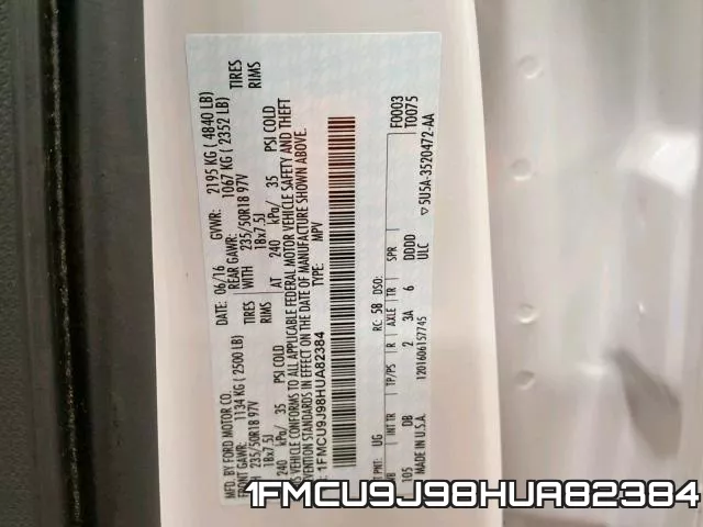 1FMCU9J98HUA82384 фото 2