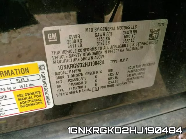 1GNKRGKD2HJ190484 фото 2