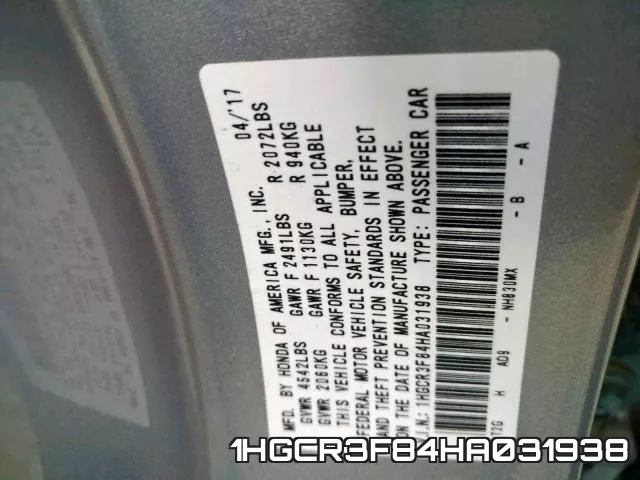 1HGCR3F84HA031938 фото 2