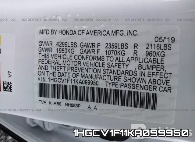 1HGCV1F11KA099950 фото 10