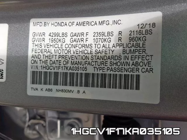 1HGCV1F17KA035105 фото 2