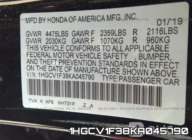 1HGCV1F38KA045790 фото 10