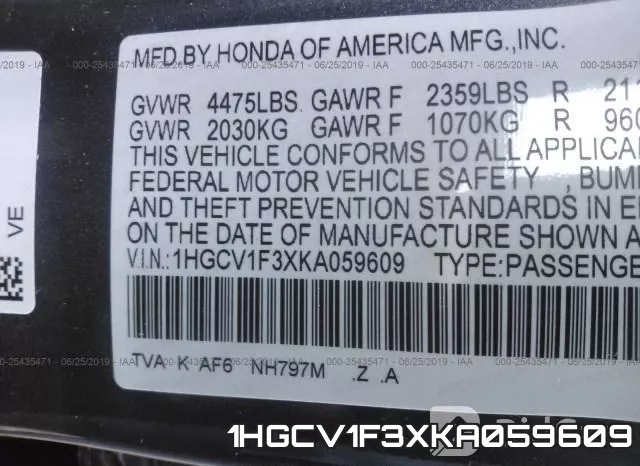 1HGCV1F3XKA059609 фото 10