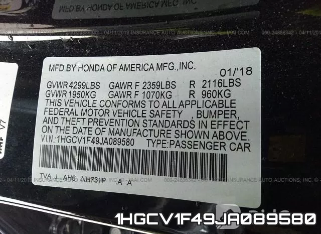 1HGCV1F49JA089580 фото 10