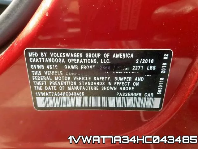 1VWAT7A34HC043485 фото 2