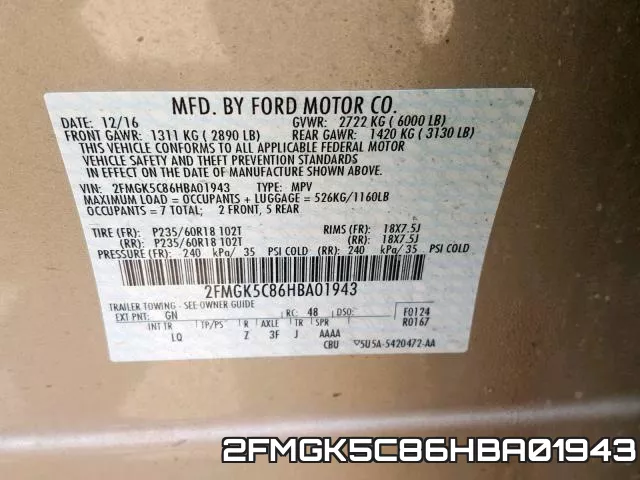 2FMGK5C86HBA01943 фото 2