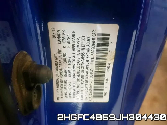 2HGFC4B59JH304430 фото 2
