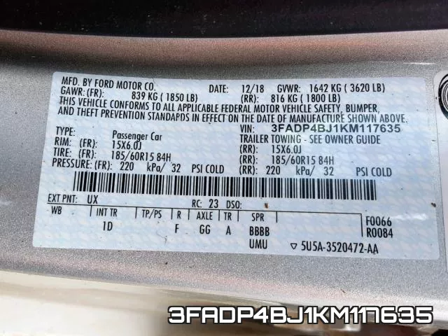 3FADP4BJ1KM117635 фото 2