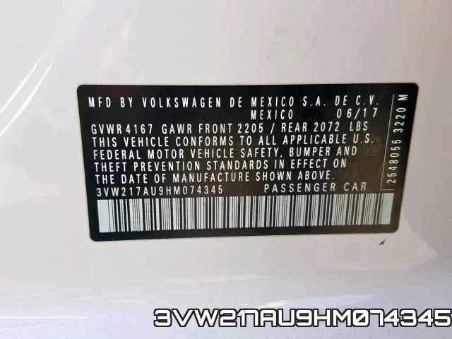 3VW217AU9HM074345 фото 2