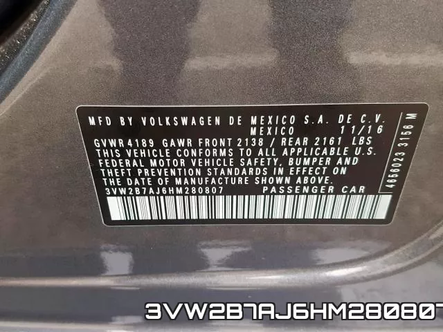 3VW2B7AJ6HM280807 фото 2
