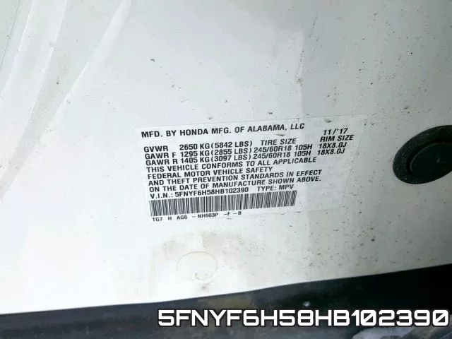 5FNYF6H58HB102390 фото 2
