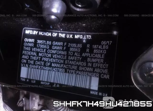 SHHFK7H49HU427855 фото 10