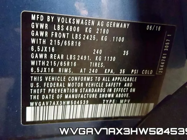 WVGAV7AX3HW504539 фото 2