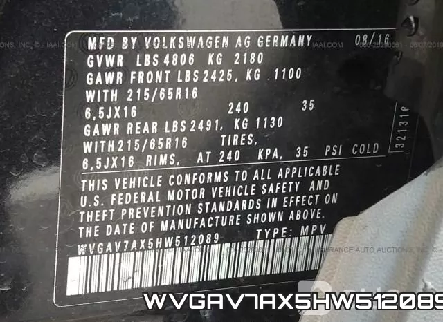 WVGAV7AX5HW512089 фото 10