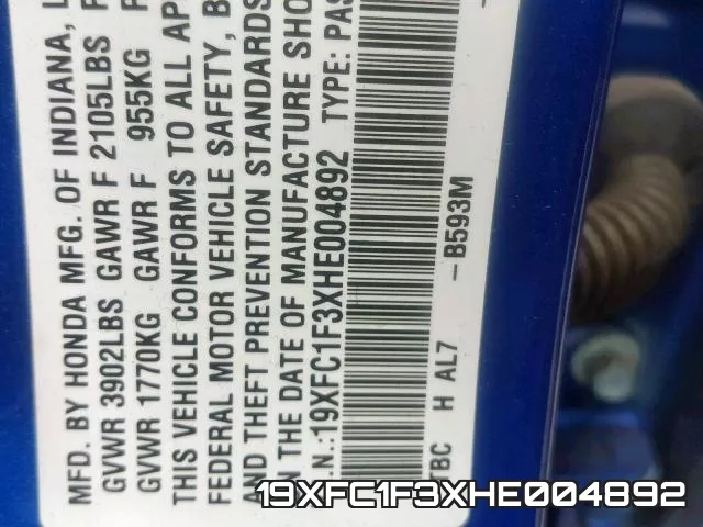 19XFC1F3XHE004892 фото 2