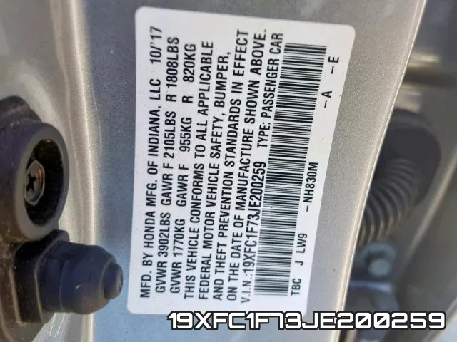 19XFC1F73JE200259 фото 2