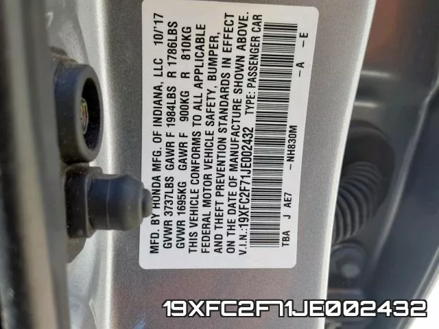 19XFC2F71JE002432 фото 2