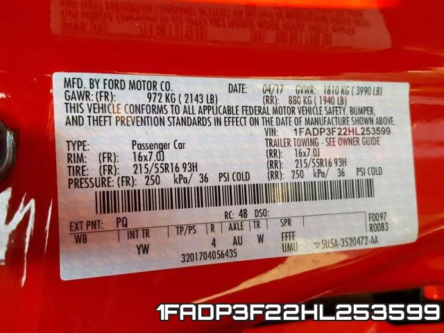 1FADP3F22HL253599 фото 2