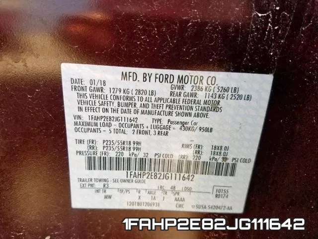 1FAHP2E82JG111642 фото 2