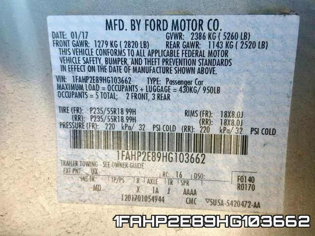 1FAHP2E89HG103662 фото 2