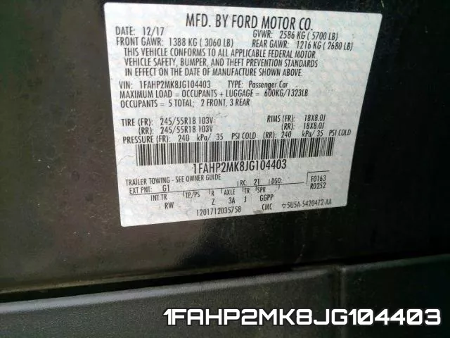1FAHP2MK8JG104403 фото 2