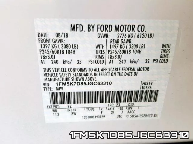 1FM5K7D85JGC63310 фото 2