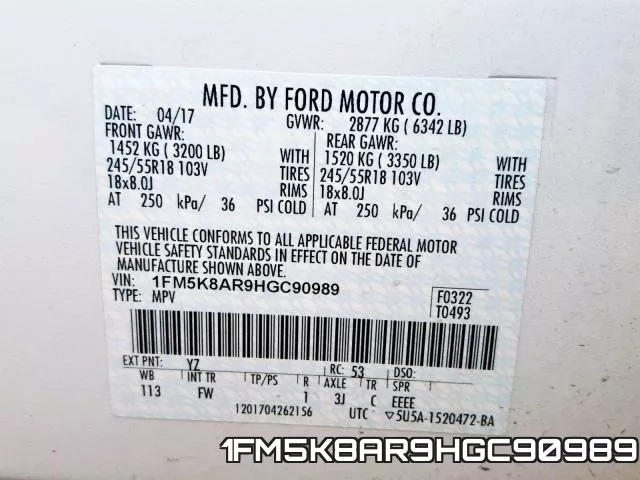 1FM5K8AR9HGC90989 фото 2