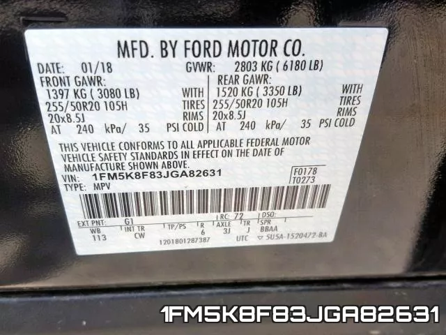 1FM5K8F83JGA82631 фото 2