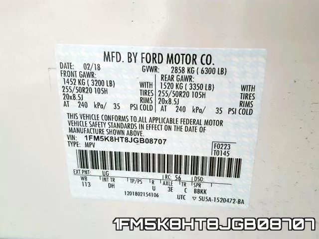 1FM5K8HT8JGB08707 фото 2