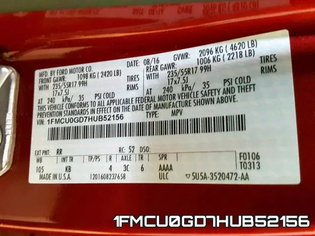 1FMCU0GD7HUB52156 фото 2