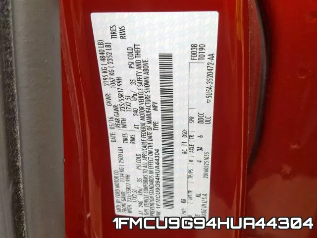 1FMCU9G94HUA44304 фото 2