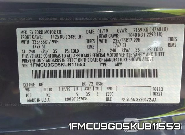 1FMCU9GD5KUB11553 фото 10