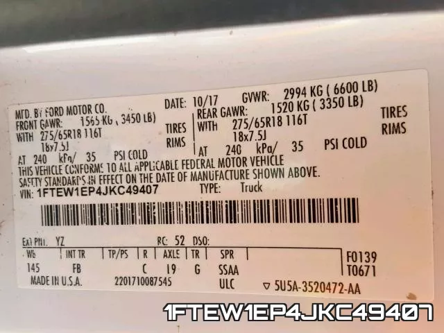 1FTEW1EP4JKC49407 фото 2