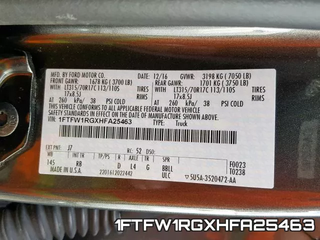 1FTFW1RGXHFA25463 фото 2