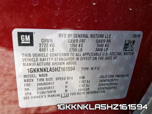 1GKKNKLA5HZ161594 фото 2