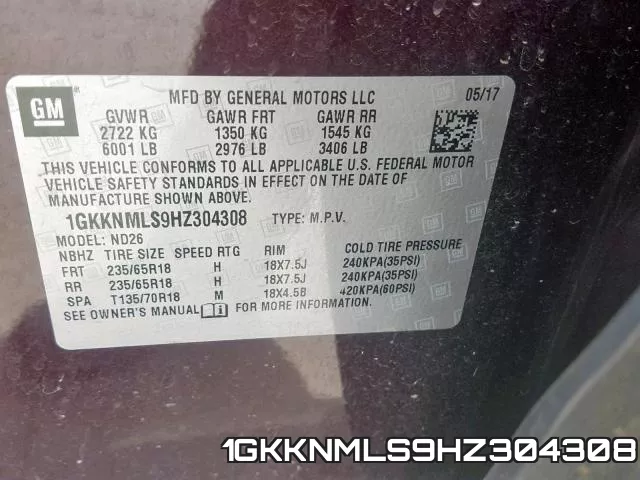 1GKKNMLS9HZ304308 фото 2